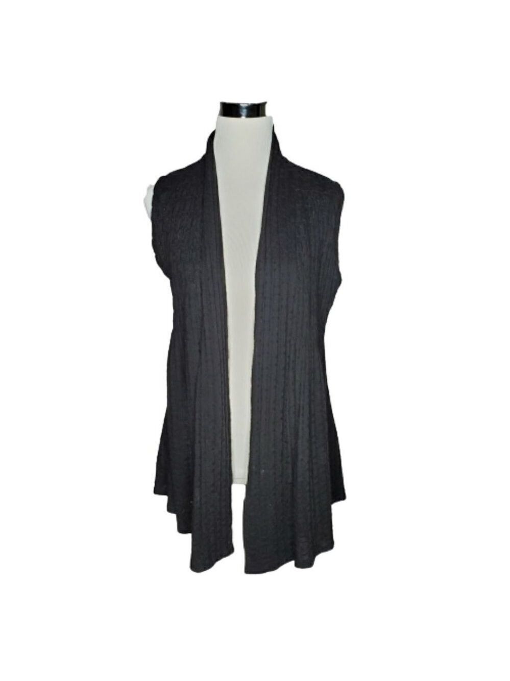 COLDWATER Creek Black Open Front Sleeveless Knit Cardigan Vest Sweater Size XS - Picture 2 of 7